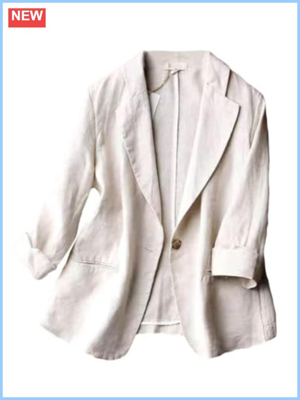 Women's Casual Linen Blazer 3/4 Sleeve Lapel One Button Work Office Suit Jacket